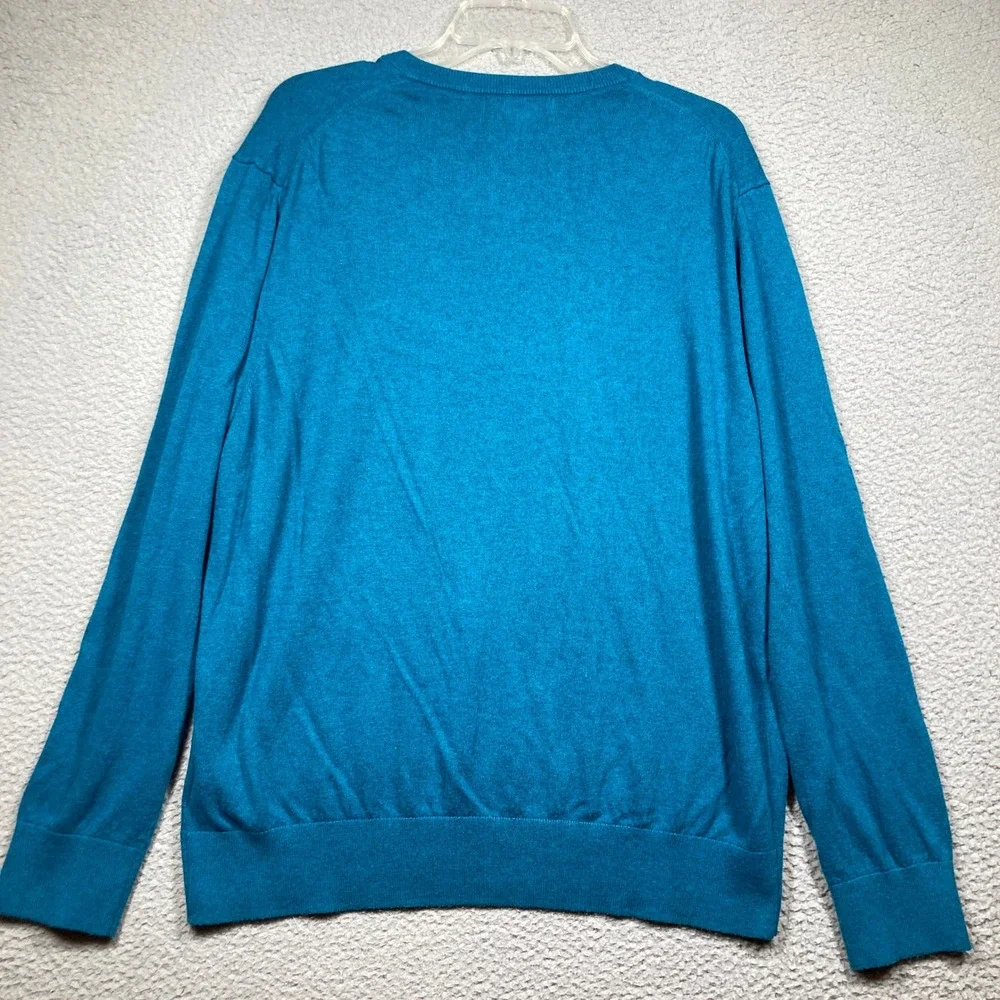 Banana Republic V-Neck Sweater Mens XL Teal Blue Luxe Cotton Blend Pullover